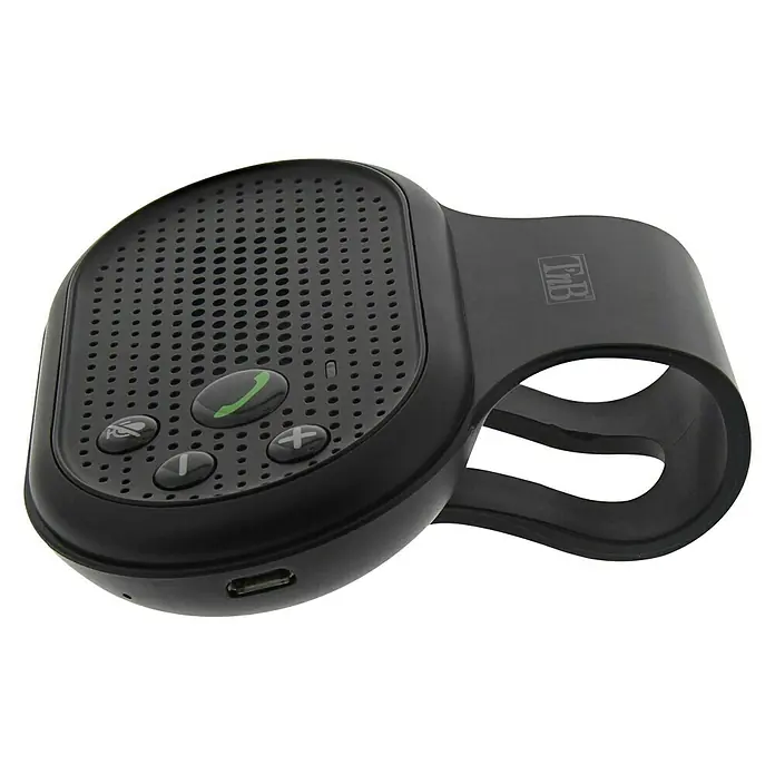 T'nB Kit manos libres - Micrófono - Kit manos libres para coche. El kit de manos libres para coche es negro y tiene botones para contestar llamadas, volumen y silencio.