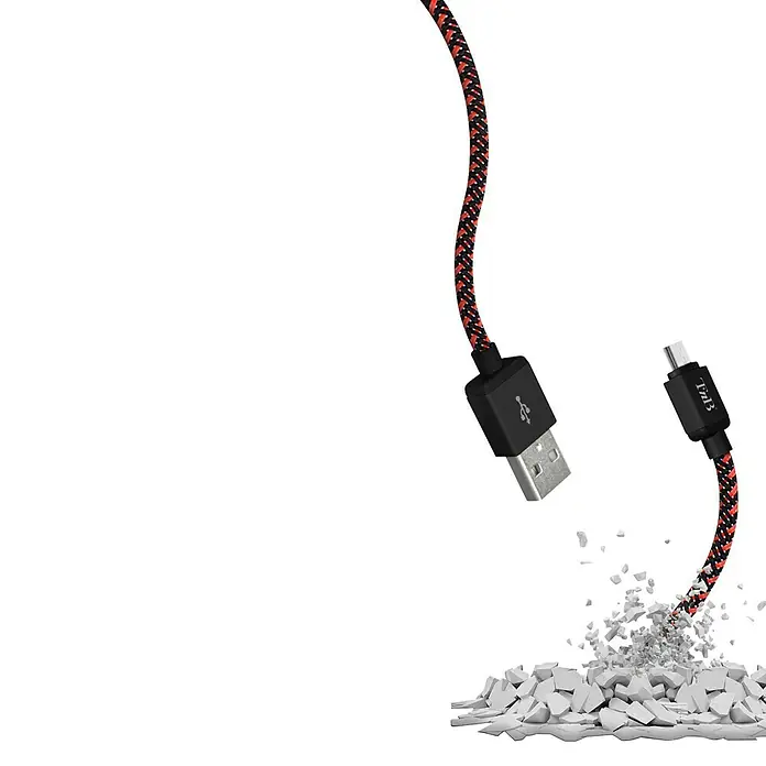 T'nB Cable USB - Largo: 3 m, 1 x Micro USB - Un cable USB resistente en rojo y negro que destaca por su fortaleza y estilo. Ideal para el uso diario y aplicaciones exigentes con diseño trenzado.