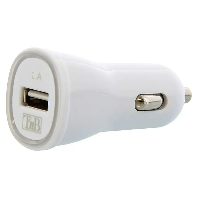 T'nB Cargador rápido - Encendedor de cigarrillos 12 V - Adaptador de cargador de coche USB 1A blanco, ideal para cargar dispositivos sobre la marcha. Diseño compacto para un uso fácil en el coche.