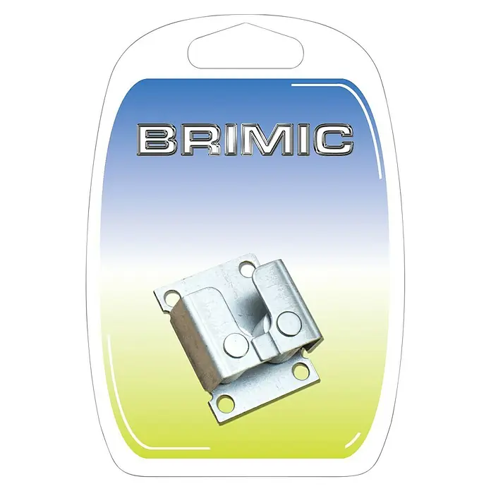 Micel Brimic Soporte para persianas PR13 - L x An: 44 x 36 mm, Zincado - Primer plano de un producto Brimic presentado en un blíster.