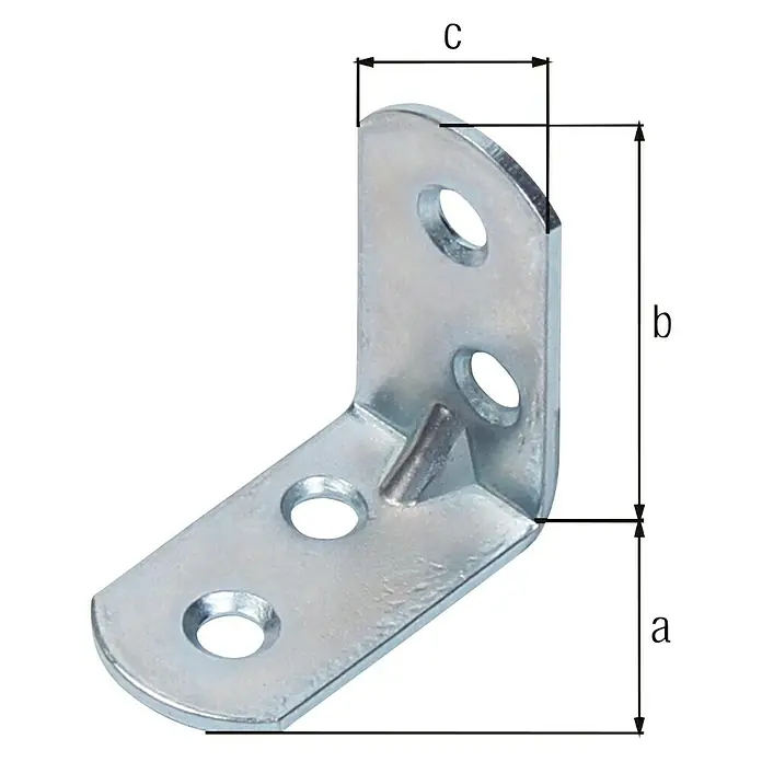 Alberts Escuadra de silla - L x An x Al: 16 x 30 x 30 mm, Acero, Plateado - Ángulo de metal con agujeros pretaladrados e indicadores de dimensiones.