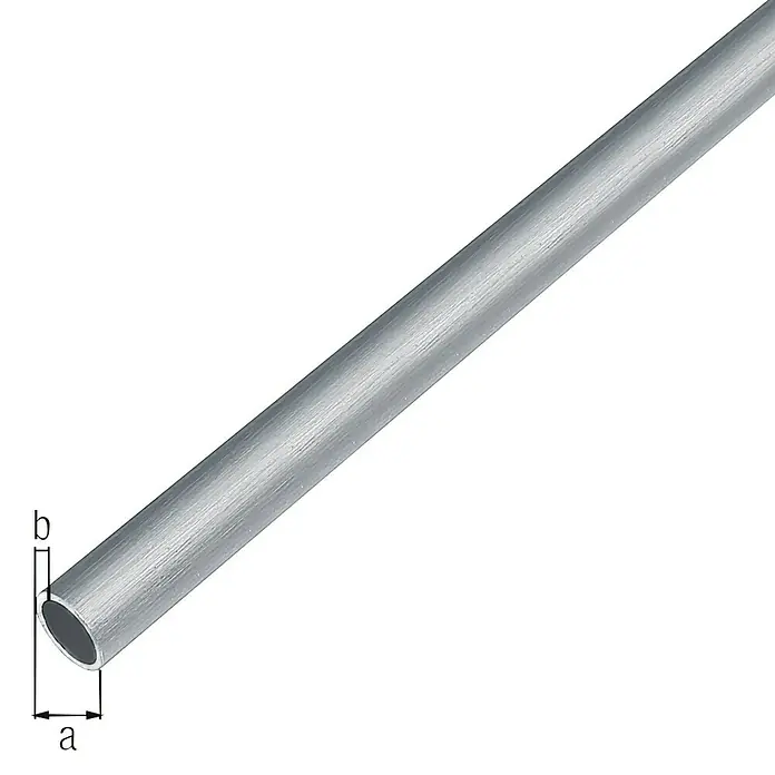 Alberts Tubo redondo - Ø x L: 15 x 2.000 mm, Acero Inoxidable - Imagen de un tubo de aluminio con las dimensiones etiquetadas como a y b.