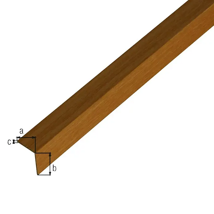 Alberts Perfil angular - 2.600 x 20 x 20 mm, Espesor: 1 mm, Plástico, Haya - Perfil de madera con tonalidad marrón. El perfil tiene una forma en ángulo recto y es ideal para proyectos de interiorismo.