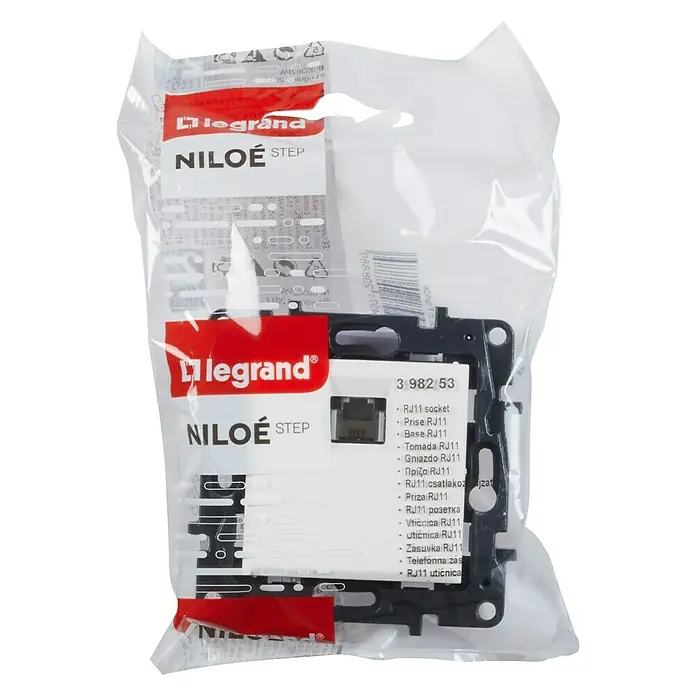 Legrand Niloé Step Toma de teléfono RJ11 - Blanco, Instalar - Base telefónica RJ11 Legrand Niloe Step en blanco y negro, perfecta para instalaciones modernas e integración sencilla.