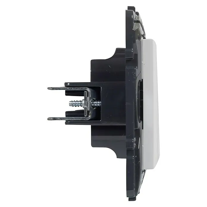 Legrand Niloé Step Toma de teléfono RJ11 - Blanco, Instalar - Primer plano de un interruptor de luz, destacando sus detalles de montaje y construcción.