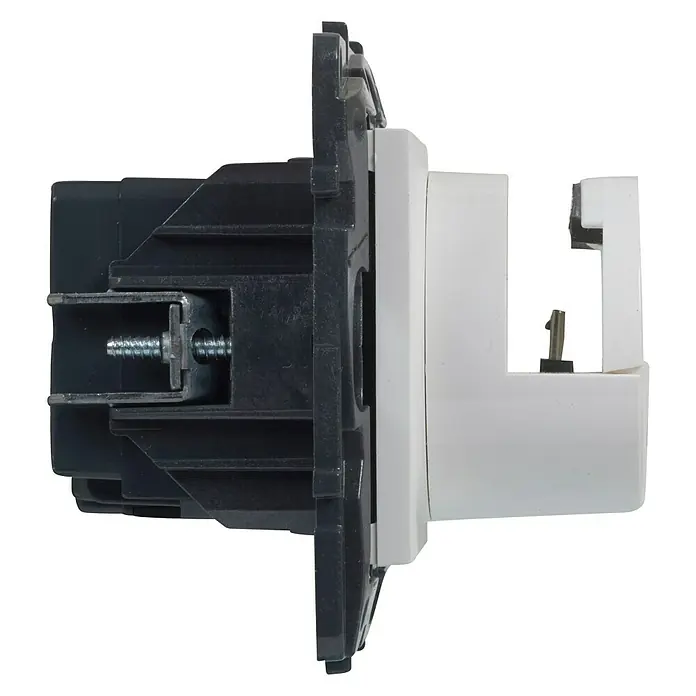 Legrand Niloé Conector USB Dock station - Blanco - Vista lateral de un interruptor eléctrico modular con terminal de tornillo, diseñado para una instalación segura y fácil en hogares.