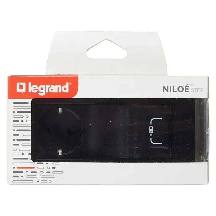 Legrand Niloé Step Enchufe con USB Combi - Antracita, Plástico, Montaje en la pared - Embalaje del producto para una toma de corriente Legrand Niloe Step, una solución elegante para las necesidades de energía.