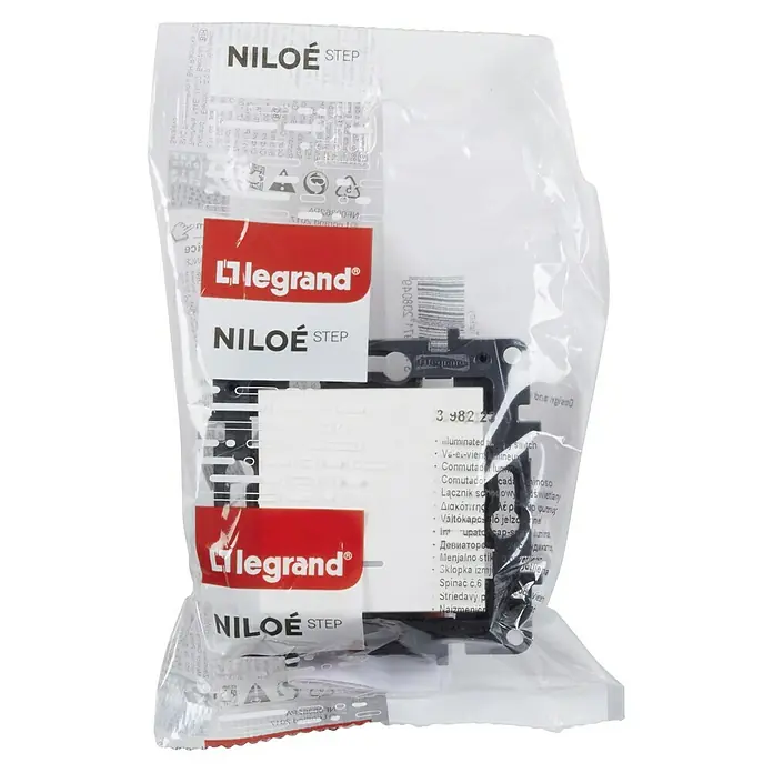 Legrand Niloé Step Conmutador - Blanco, Mate, Montaje en la pared - Interruptor Legrand Niloe Step en su embalaje original. Ideal para instalaciones eléctricas, ofreciendo comodidad y diseño moderno en casa.