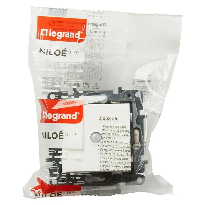 Legrand Niloé Step Interruptor de sensor inteligente - Blanco, x 1, Vertical, Instalar - Interruptor de ahorro de energía Legrand Niloe Step en su embalaje original.