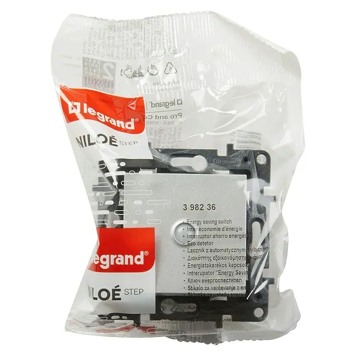 Legrand Niloé Step Interruptor de sensor inteligente - Aluminio, x 1, Vertical, Instalar - Unidad de interruptor de ahorro de energía Legrand NILOE Step empaquetada para control de iluminación.