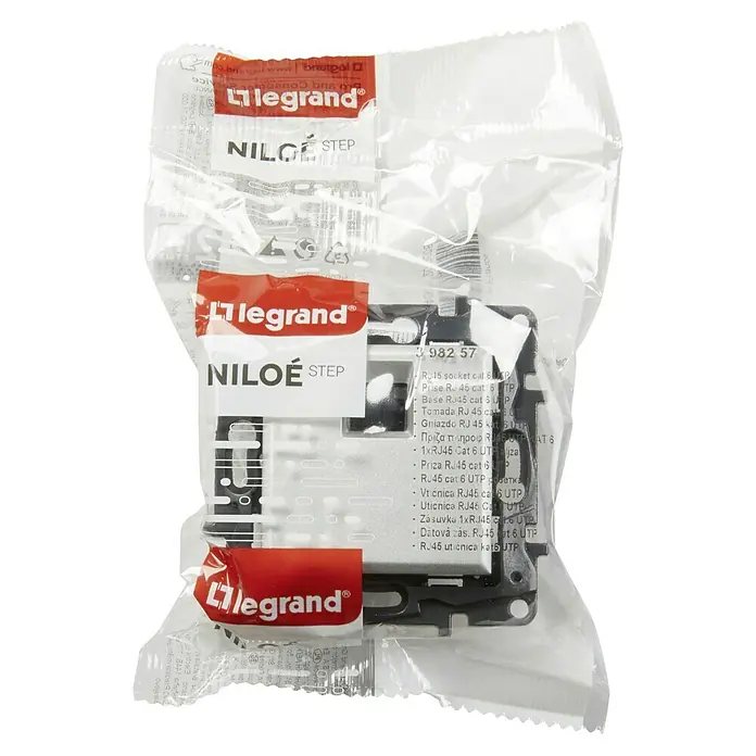 Legrand Niloé Step Toma de red RJ45 - Aluminio, x 1, Plástico, Instalar - Base RJ45 Cat 6 UTP empaquetada de Legrand Niloe Step. Conexión de red para cableado estructurado, tecnología de instalación.