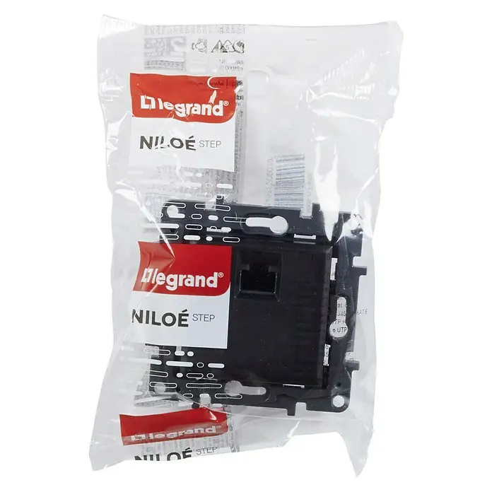 Legrand Niloé Step Toma de red RJ45 - Antracita, x 1, Plástico, Instalar - Toma de red Legrand Niloe Step en un paquete transparente, apta para cableado estructurado.