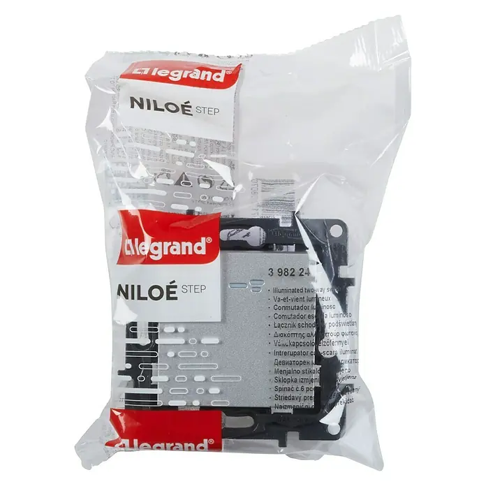 Legrand Niloé Step Conmutador - Aluminio, Mate, Montaje en la pared - Interruptor conmutador Legrand Niloe Step empaquetado, ideal para la instalación eléctrica doméstica.