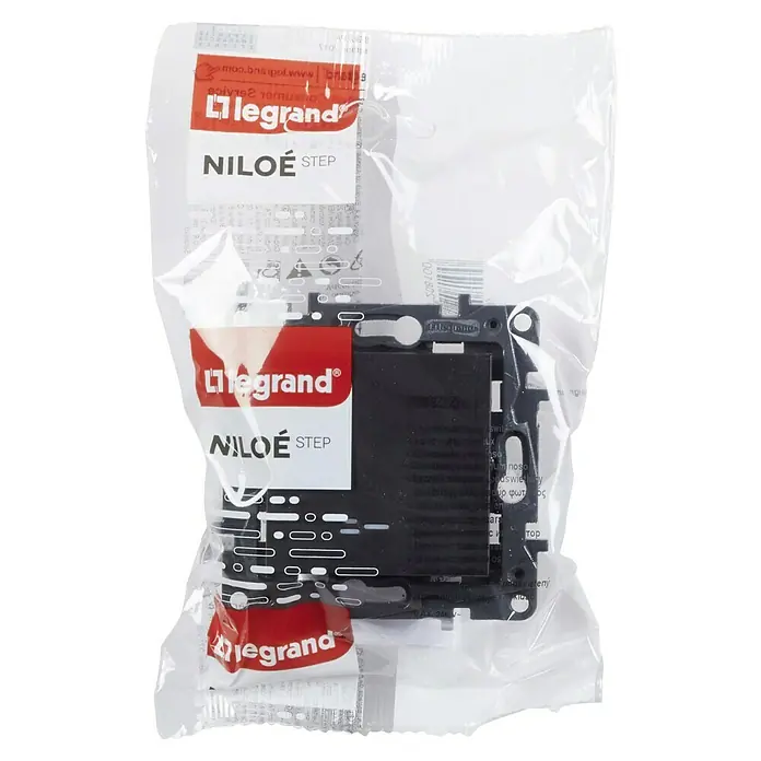 Legrand Niloé Step Conmutador - Antracita, Mate, Montaje en la pared - Marco de interruptor Legrand Niloe Step en su embalaje original. El producto está sin usar y embalado en plástico, para una instalación segura.