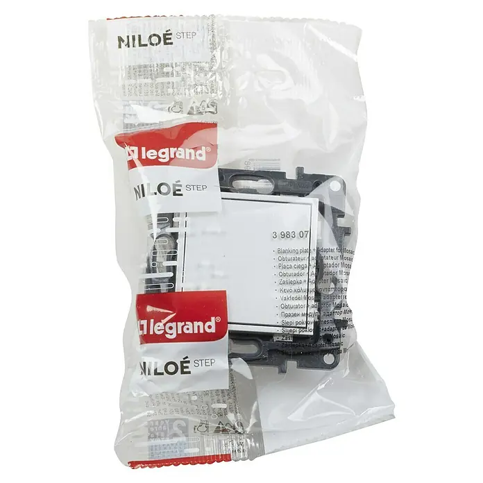 Legrand Niloé Step Tapa para mecanismo - Aluminio, Metal, Montaje en la pared - Placa ciega Legrand Niloé Step con adaptador Mosaic en embalaje transparente. Ideal para instalaciones eléctricas y bricolaje.