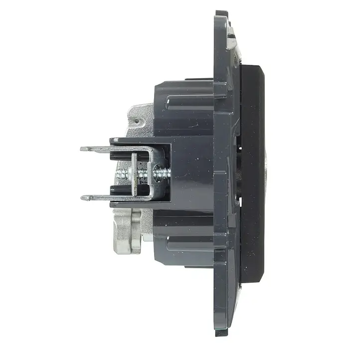 Legrand Niloé Step Pieza insertada para caja de antena Intermedia - x 2, Antracita - Primer plano de una combinación de interruptor y enchufe Busch-Jaeger con conexiones de tornillo precisas y un diseño moderno.