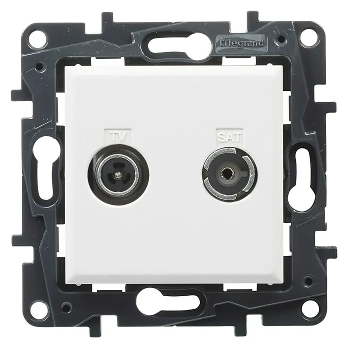 Legrand Niloé Step Pieza insertada para caja de antena Final - x 2, Blanco - Primer plano de una toma de TV-SAT de Legrand, perfecta para conectar señales de televisión y satélite en casa.