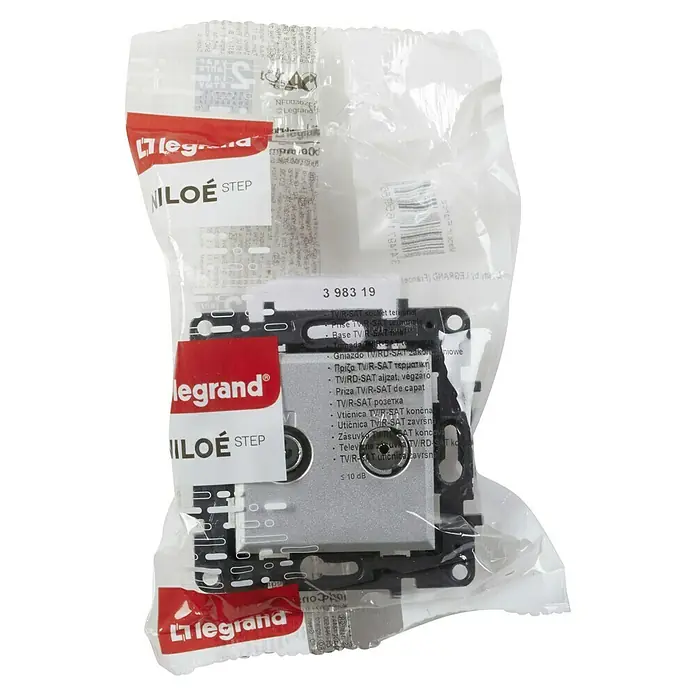 Legrand Niloé Step Pieza insertada para caja de antena Final - x 2, Aluminio - Toma de antena TV/R-SAT Legrand Niloe Step en embalaje transparente, ideal para espacios modernos.