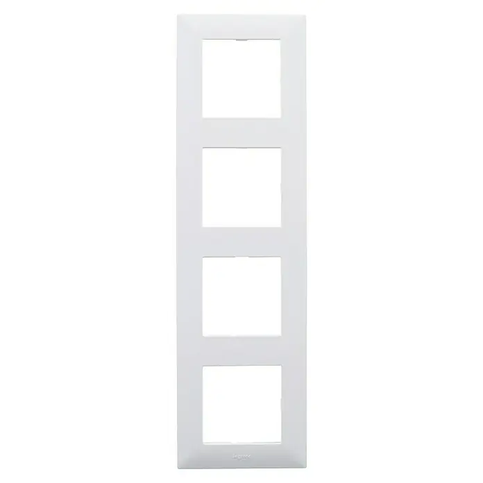 Legrand Niloé Marco - Blanco, Modelo de mecanismos: x 4, Plástico, Instalar - Placa frontal blanca Legrand con cuatro aberturas para interruptores o enchufes, ideal para personalizar tus instalaciones eléctricas.