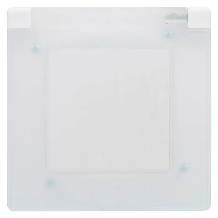 Legrand Niloé Step Marco IP44 - Blanco, Modelo de mecanismos: x 1, Plástico, Instalar - Primer plano de un estante de ducha cuadrado blanco con esquinas redondeadas y tornillos visibles para el montaje.