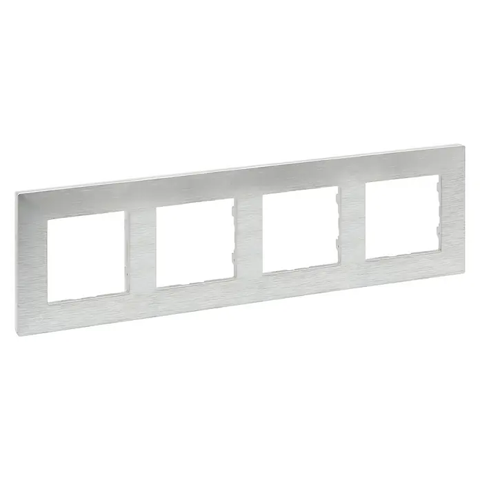 Legrand Niloé Step Marco - Plateado, Modelo de mecanismos: x 4, Plástico, Instalar - Placa de cubierta cuádruple plateada para interruptores de luz, una opción ideal para diseñar interruptores con estilo en tu hogar.