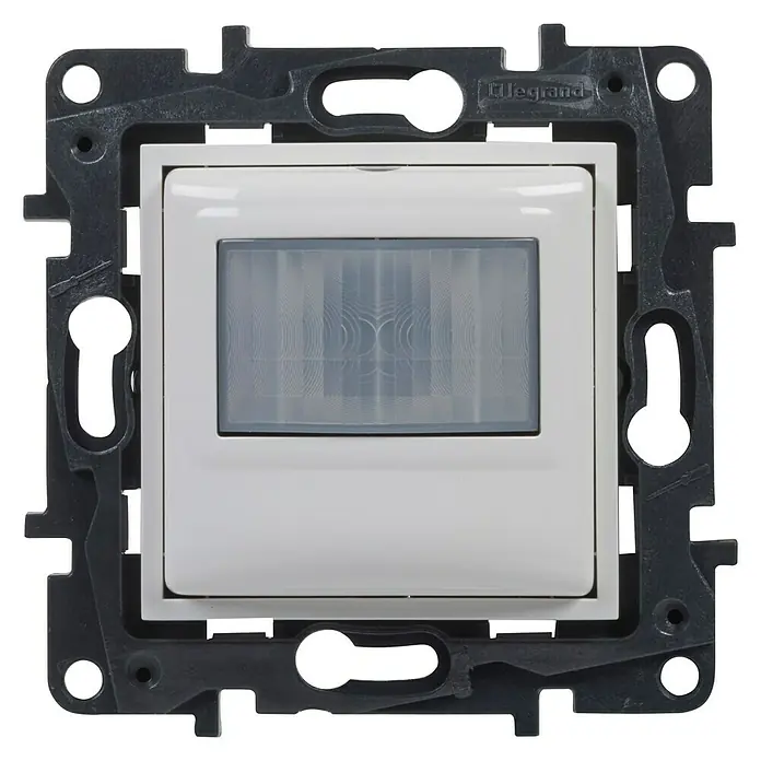 Legrand Niloé Step Mecanismo detector de movimiento - Blanco, Mate, Montaje en la pared - Detector de movimiento empotrable Legrand con sensor gris y marco, ideal para el control automático de la luz.