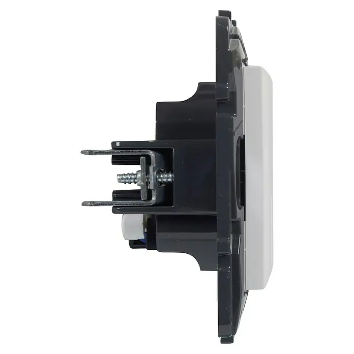 Legrand Niloé Step Toma de red RJ45 - Blanco, x 1, Plástico, Instalar - Primer plano de un interruptor de luz blanco con detalles grises, mostrando los detalles de su construcción.