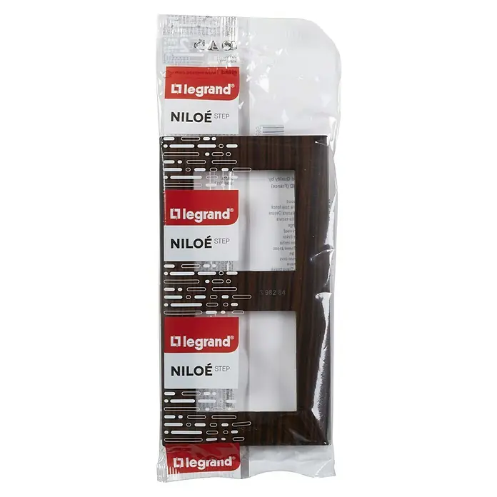 Legrand Niloé Step Marco - Madera, Modelo de mecanismos: x 2, Plástico, Instalar - Cubierta doble para marco Legrand Niloe Step en acabado de madera oscura, empaquetada, añadiendo un toque elegante a cualquier espacio.