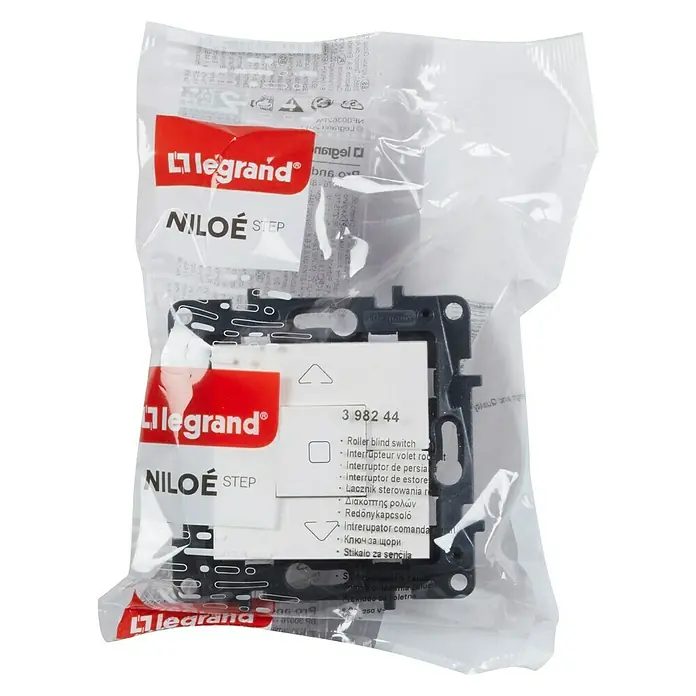 Legrand Niloé Step Interruptores para persianas - Blanco, Mate, Montaje en superficie - Interruptor de persianas Legrand Niloe Step empaquetado con instrucciones, ideal para instalaciones domésticas.