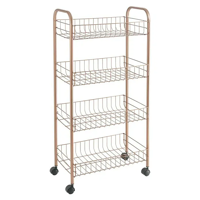 Metaltex Beistellwagen - L x B x H: 41 x 26 x 86 cm, Kupfer - Vierstöckiger Küchenwagen aus roségoldfarbenem Metall mit praktischen Rollen, ideal für die Aufbewahrung von Gemüse und Obst.