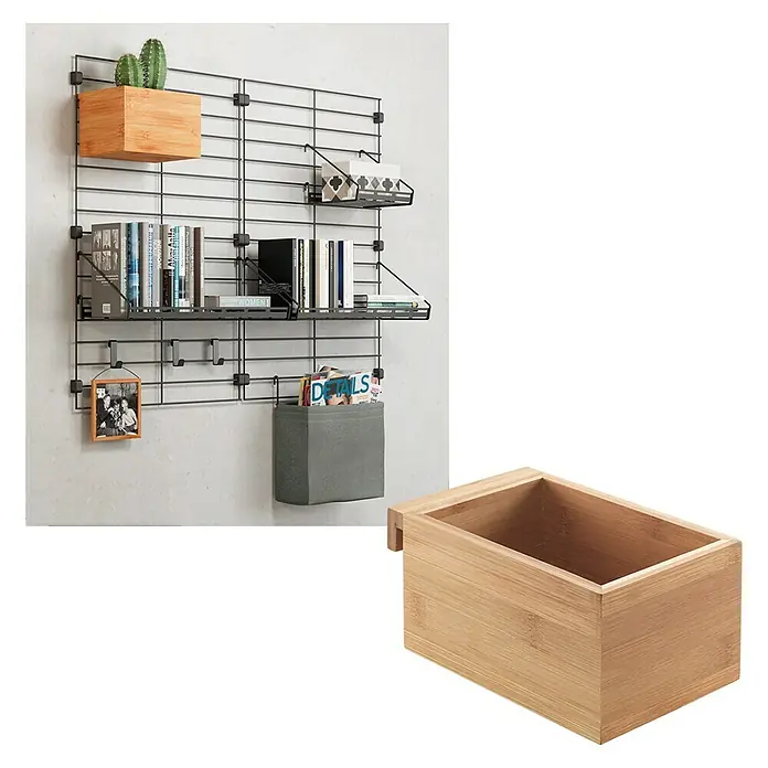 Metaltex Holzkiste Mural Line - L x B x H: 10 x 15 x 8 cm, Braun - Bambusbox zur Wandbefestigung, ideal für Kakteen. Das modulare Gitterregalsystem bietet flexible Aufbewahrungslösungen für Wohnräume.
