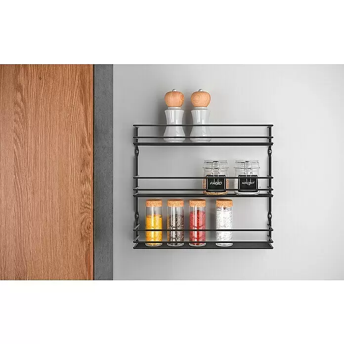 Metaltex Gewürzregal Pepito - Schwarz, L x B x H: 36 x 8 x 31 cm, Metall - Anwendungsbeispiel