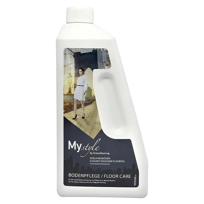 MyStyle Reinigungsmittel - 750 ml - Produktbild einer Flasche Bodenpflege "My Style" von Kronoflooring, für elegante Designerböden, mit dem Versprechen regelmäßiger Reinigung und Pflege.