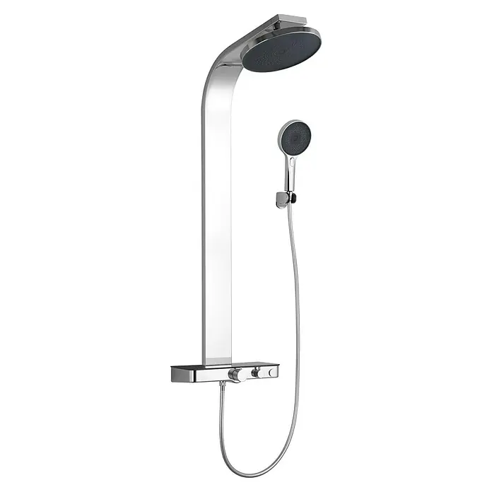 Camargue Duschsystem San Diego - Mit Thermostatarmatur, Chrom/Anthrazit - Moderne Duscharmatur mit Regendusche und Handbrause in Chromoptik für ein luxuriöses Duscherlebnis im Badezimmer.