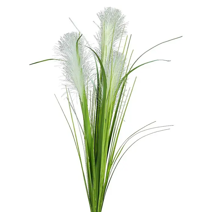 Kunstblume Palmgras-Busch - Höhe: 70 cm, Creme, Kunststoff - Dekorative Kunstpflanze mit grünen Stielen und weißen, buschigen Spitzen, ideal für Innenräume.
