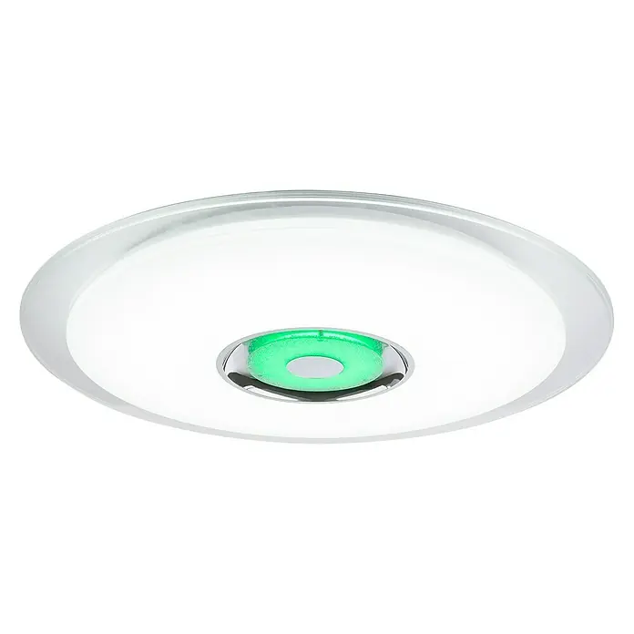 Globo Plafón LED redondo Tune - 36 W, Ø x Al: 600 mm x 6,1 cm, Blanco, RGB - Esta lámpara de techo LED blanca presenta un efecto de luz verde en el centro, ideal para interiores modernos.