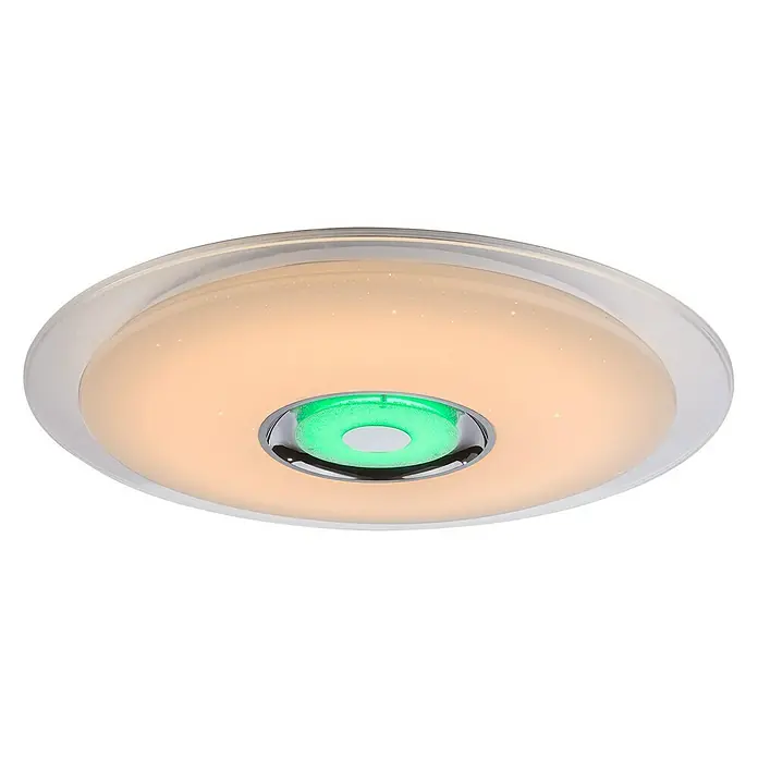 Globo Plafón LED redondo Tune - 36 W, Ø x Al: 600 mm x 6,1 cm, Blanco, RGB - Plafón moderno con altavoz integrado. La luz redonda proporciona una luz cálida y puede reproducir música.