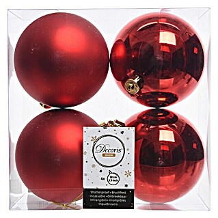 Bolas de Navidad (Diámetro: 10 cm, Rojo, Plástico, 4 ud.)