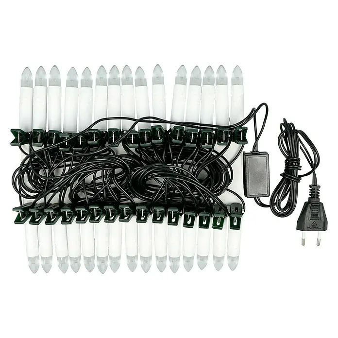 Tween Light Velas de Navidad LED - 14,55 m, Blanco, Color de luz: Blanco cálido, 30 ud., IP20 - Crea un ambiente festivo con esta cadena de luces LED con forma de vela y clips. Ideal para Navidad y otras celebraciones.