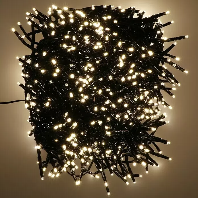 Tween Light LED-Clusterlichterkette - Außen, Länge: 8,15 m, 768 Stk., Netzbetrieben, Lichtfarbe: Warmweiß - Warmweiße LED-Cluster-Lichterkette mit dunklen Kabeln, leuchtend und dicht gebündelt.