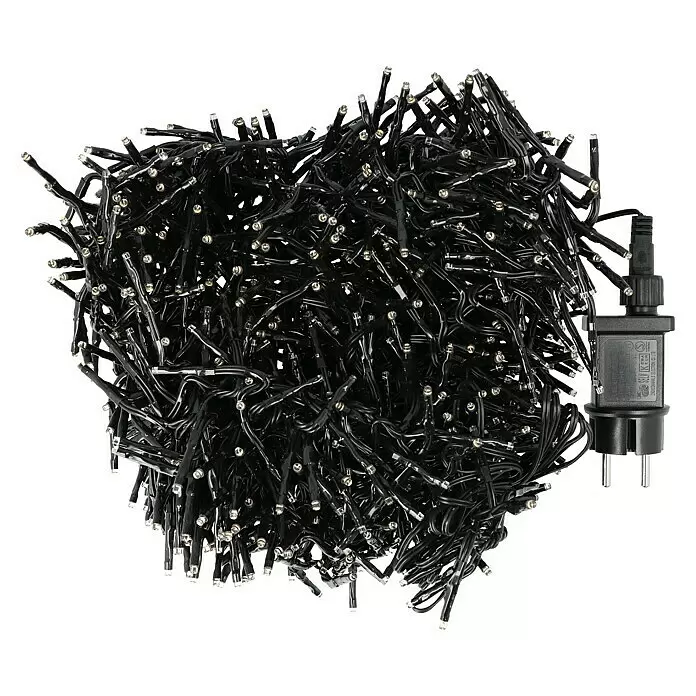 Tween Light LED-Clusterlichterkette - Außen, Länge: 12,4 m, 1.000 Stk., Netzbetrieben, Lichtfarbe: Bernstein - Schwarze Lichterkette mit warmweißen LEDs und Netzstecker.