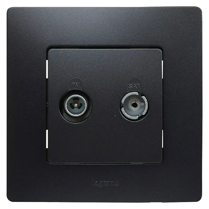 Legrand Niloé Monoblock Pieza insertada para caja de antena Final - x 2, Negro - Toma de antena negra con conexión TV y SAT para una fácil recepción de señales de televisión y satélite.