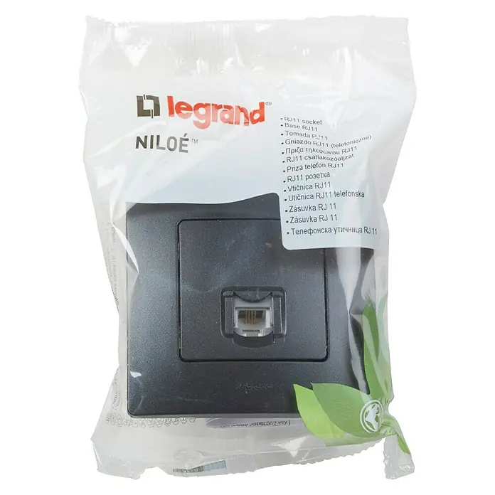 Legrand Niloé Monoblock Toma de teléfono RJ11 - Negro, Instalar - Toma de teléfono RJ11 Legrand Niloe en embalaje transparente.