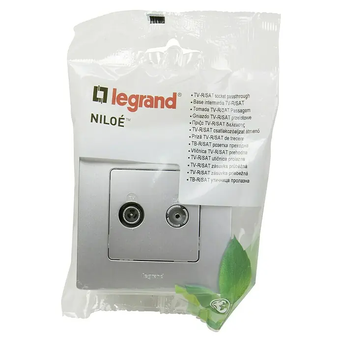 Legrand Niloé Monoblock Pieza insertada para caja de antena Intermedia - x 2, Plateado - Toma intermedia TV-R/SAT plateada Legrand NILOE™ en paquete.