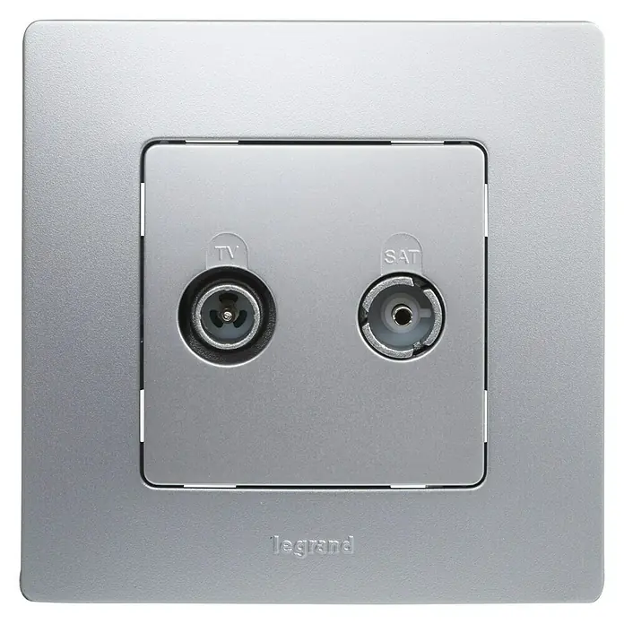 Legrand Niloé Monoblock Pieza insertada para caja de antena Final - x 2, Plateado - Toma de antena de TV y SAT Legrand en plata para montaje en pared, alta calidad para una recepción óptima.