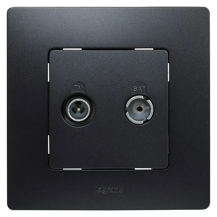 Legrand Niloé Monoblock Pieza insertada para caja de antena Intermedia - x 2, Negro - Toma de antena Legrand negra con conexión TV y SAT para una recepción óptima.