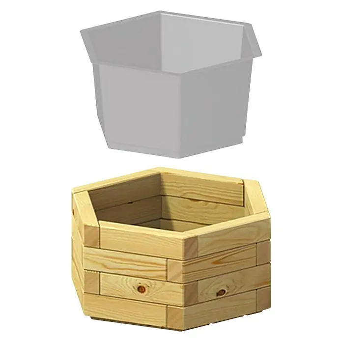 Pflanztopf Carina - Außenmaß (Ø x H): 60 x 29 cm, Holz - Holz Pflanzkasten mit Innentopf, ideal für den Garten oder Balkon.  Der Kasten ist aus hochwertigem Holz gefertigt und bietet Platz für viele Pflanzen.