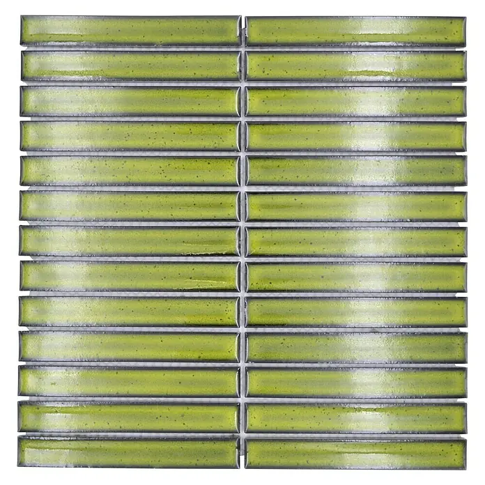 Mosaikfliese Stäbchen CG CS 16 - 29,6 x 29,9 cm, Hellgrün, Glänzend - Grüne Mosaikfliesen mit glänzender Oberfläche, ideal für Küche und Bad. Setzen Sie stilvolle Akzente mit diesem trendigen Wandbelag.