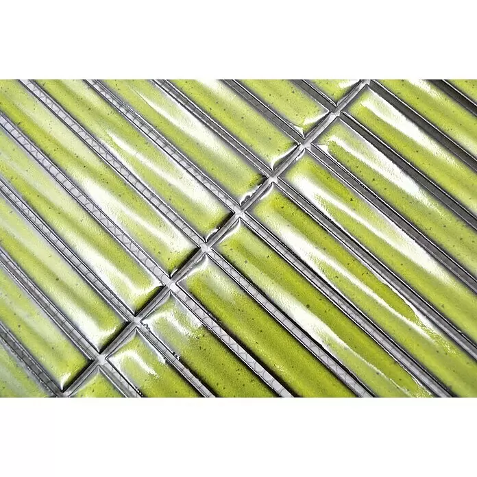 Mosaikfliese Stäbchen CG CS 16 - 29,6 x 29,9 cm, Hellgrün, Glänzend - Detailaufnahme