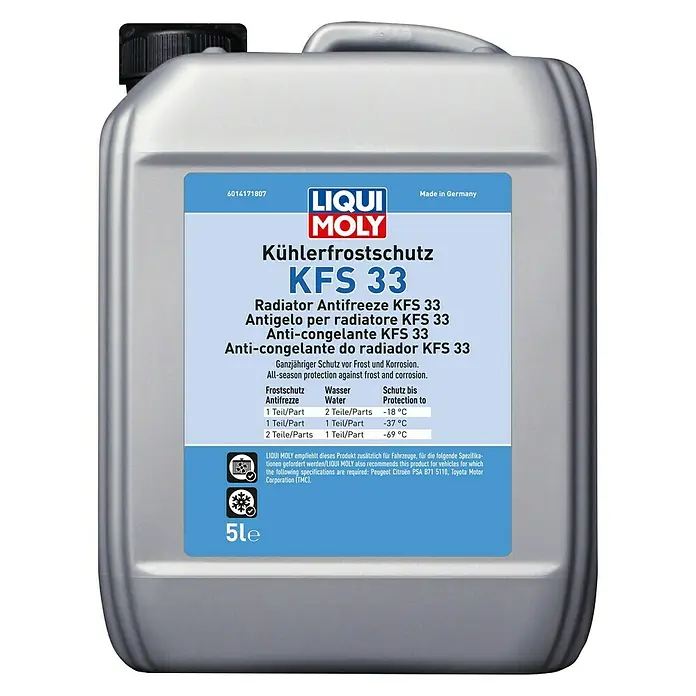Liqui Moly Kühlerfrostschutz KFS 33 - 5 l - Kühlerfrostschutz KFS 33 von LIQUI MOLY bietet ganzjährigen Schutz vor Frost und Korrosion. Geeignet für Fahrzeuge mit bestimmten Spezifikationen.
